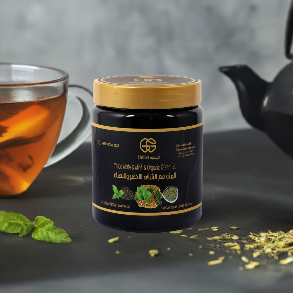 Advanced yerba mate tea, double strength, with green tea, mint, and moringa.